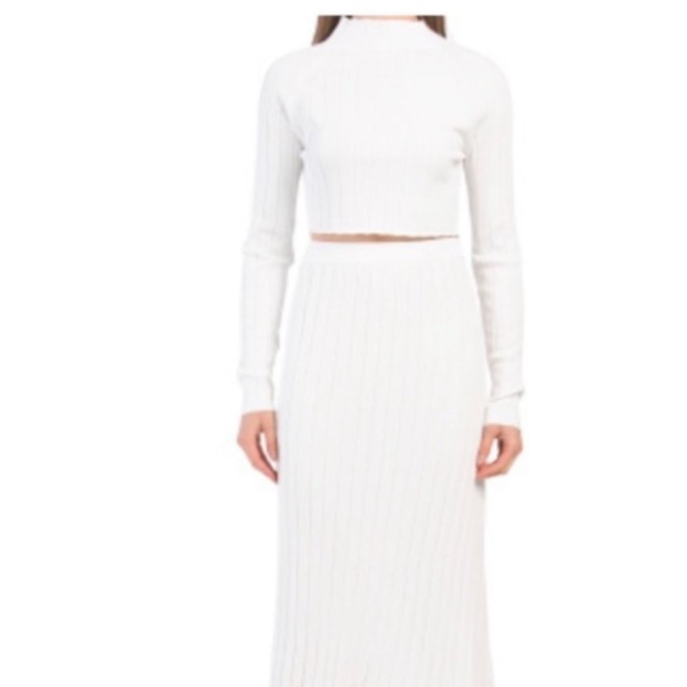 Hosue of Harlow Ribbed Crop Mock Neck and Skirt Set